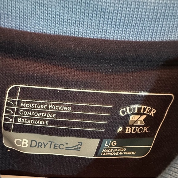 CUTTER & BUCK Mens Golf Polo Shirt Blue Striped Lg ✅ State Auto Insurance Sleeve - Picture 6 of 7